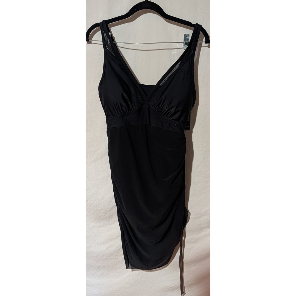 Blooming Jelly Black Ruched Mesh Bodycon Dress Women's Large NWT Adjustable